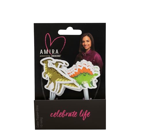 DECOCINO meets AMIRA - Cake Topper Dino 12-tlg - Cake topper für Muffins, Torten und Kuchen, Jungsparty, Party, Dinos, Dinosaurier, grün, Jungs von DECOCINO