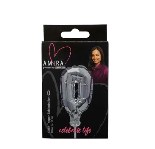 DECOCINO meets AMIRA - Zahlenballon No. 0 - perfekt für jeden JGA, Geburtstag, Hochzeit, silber, top für Kuchen und Torten, Caketopper von DECOCINO