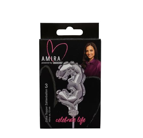 DECOCINO meets AMIRA - Zahlenballon No. 3 - perfekt für jeden JGA, Geburtstag, Hochzeit, silber, top für Kuchen und Torten, Caketopper von DECOCINO
