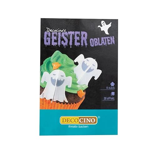 DECOCINO Halloween Oblaten Geister mit 3D-Effekt (6 Stk.) Torten-Deko Kuchen-Deko Muffin-Deko Cupcake-Deko Halloween-Deko aus Esspapier von DECOCINO