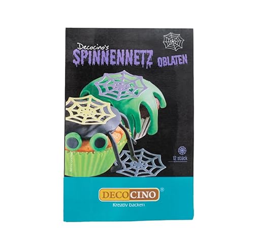 DECOCINO Halloween Oblaten Spinnennetze mit 3D-Effekt (12 Stk.) - Torten-Deko Kuchen-Deko Muffin-Deko Cupcake-Deko - Halloween-Deko aus Esspapier von DECOCINO