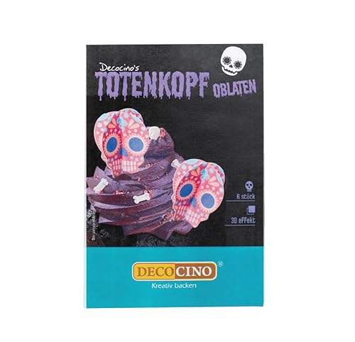 DECOCINO Halloween Oblaten Totenköpfe mit 3D-Effekt (6 Stk.) Torten-Deko Kuchen-Deko Muffin-Deko Cupcake-Deko Halloween-Deko aus Esspapier von DECOCINO