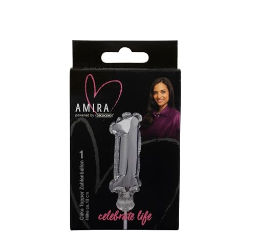 DECOCINO meets AMIRA - Zahlenballon No. 1 - perfekt für jeden JGA, Geburtstag, Hochzeit, silber, top für Kuchen und Torten, Caketopper von DECOCINO