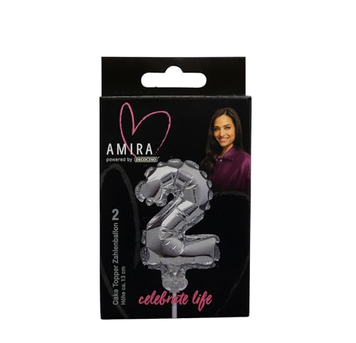 DECOCINO meets AMIRA - Zahlenballon No. 2 - perfekt für jeden JGA, Geburtstag, Hochzeit, silber, top für Kuchen und Torten, Caketopper von DECOCINO