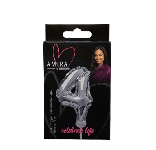 DECOCINO meets AMIRA - Zahlenballon No. 4 - perfekt für jeden JGA, Geburtstag, Hochzeit, silber, top für Kuchen und Torten, Caketopper von DECOCINO