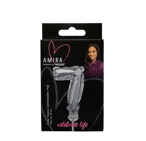 DECOCINO meets AMIRA - Zahlenballon No. 7 - perfekt für jeden JGA, Geburtstag, Hochzeit, silber, top für Kuchen und Torten, Caketopper von DECOCINO