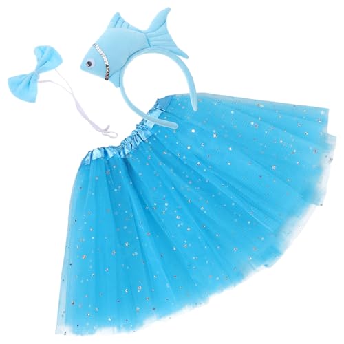 DECOMELODY 1 Satz Plüschset für Haarband Fliege und Rock im Tier Thema für Halloween Partys und Verkleidungen Goldfisch Haarband und Blauer Tüllrock von DECOMELODY