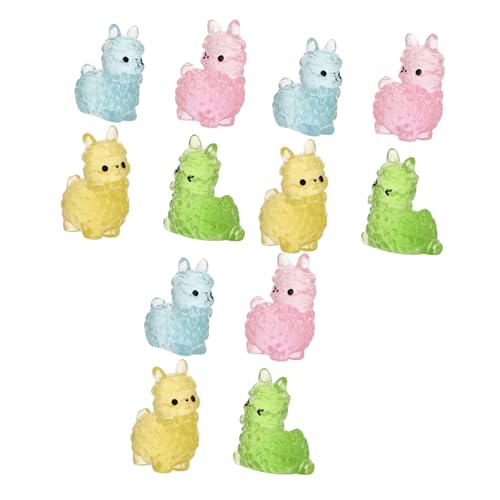 DECOMELODY 12 Stück Miniatur Alpaka Figuren aus Resin Leuchtende Kleine Tierfiguren für Puppenhaus Aquarium Garten Schreibtischdeko Niedliche Miniatur Dekorationen mit Nachtlichtfunktion von DECOMELODY