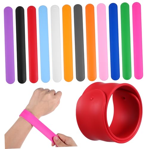 DECOMELODY 12 Stück Teiliges Silikon Slap Armbänder in Uni Farben Vielseitig als Party Mitgebsel und Geschenkband Einfach Anzulegen Bunte Farbauswahl für Kindergeburtstag und Events von DECOMELODY