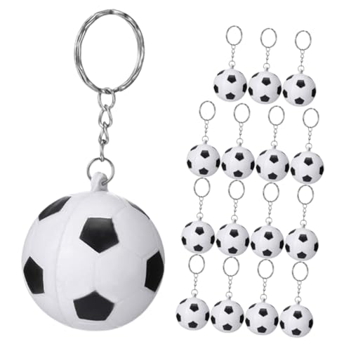 DECOMELODY 15 Stück Teiliges Fußball Schlüsselanhänger Weiße PU Anhänger Hängende Taschenanhänger Tragbare Accessoires für Rucksack Koffer Sport Dekoration und Party von DECOMELODY