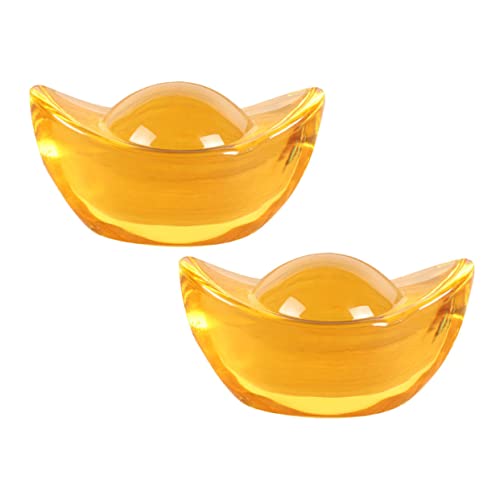 DECOMELODY 2 Stück Citrin Goldener Ingot Dekoration Feng Shui Wohlstand Reichtum Glück Desktop Ornament Festliche Wohnaccessoires von DECOMELODY