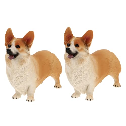 DECOMELODY 2 Stück Realistisches Corgi Hundemodell Niedliche Welpenfigur Leichte Kompakte Dekofigur für Detailgetreue Stehende Hundestatue Perfektes für Hundefans von DECOMELODY