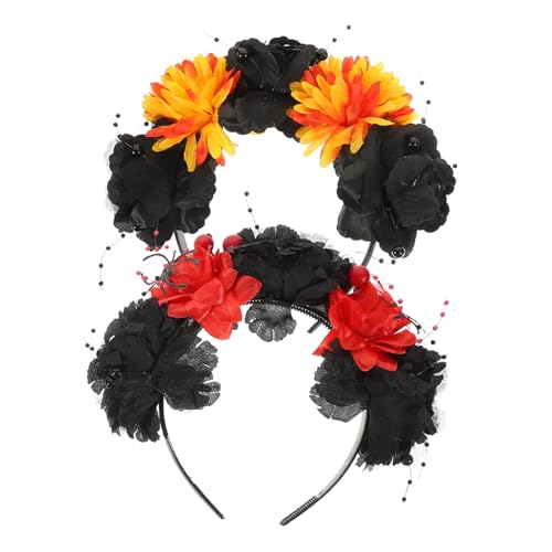 DECOMELODY 2 Stück Teiliges Halloween Haarband für Damen Stoff Rosenblüten Haarschmuck Weiches Bequemes Stirnband Geeignet für Party Kostüme und Fotoshootings von DECOMELODY