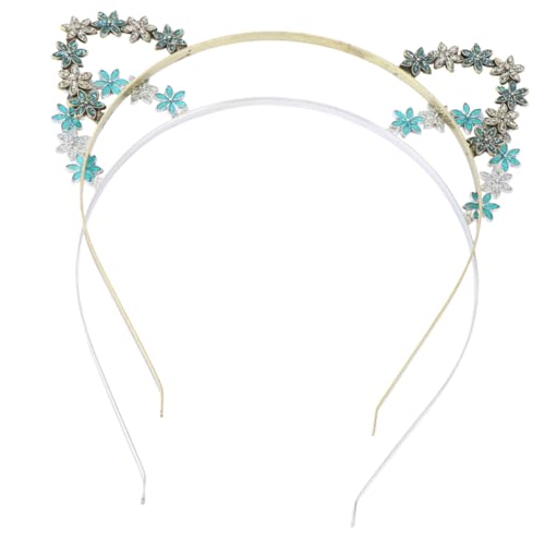 DECOMELODY 2 Stück Teiliges Katzenohren Haarreif aus Leichtem Legierungsmaterial mit Zarten Blumen Komfortabel und Langlebig für Kostümparty Karneval Halloween Cosplay und Alltag Damen von DECOMELODY