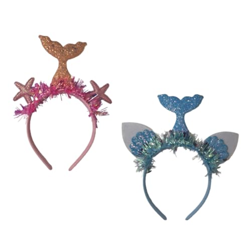 DECOMELODY 2 Stück Teiliges Meerjungfrau Haarband Leichtes Party Haarschmuck Pinkem Seestern und Blauem Muschel design Einzigartiges Kopfband für Mädchen als Festlicher Kopfschmuck und von DECOMELODY