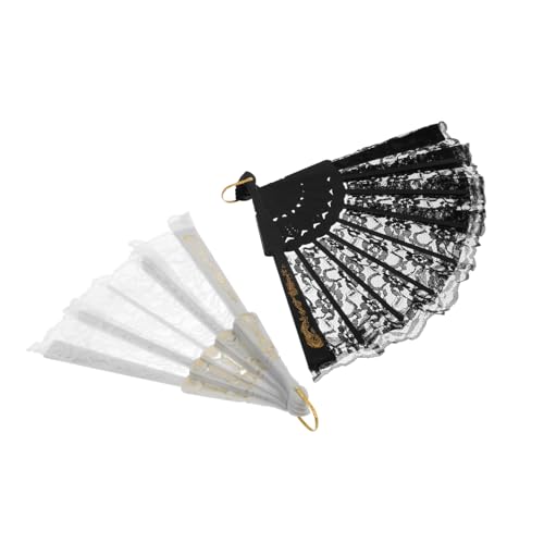 DECOMELODY 2 Stück Teiliges Spitzenfächer Chinesischer Stil Eleganter Langlebiger Handfächer für Hochzeit Tanz Dekoration Geräuschloser Faltfächer in Weiß und Schwarz von DECOMELODY