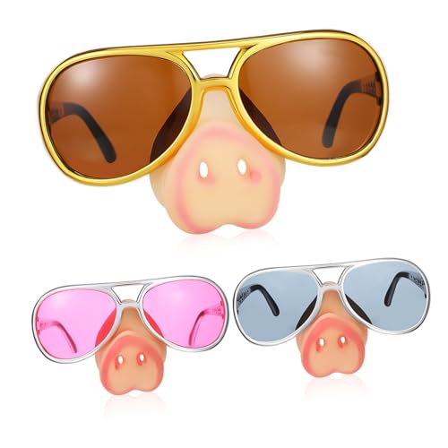 DECOMELODY 3 Stück Teiliges Lustige Partybrillen mit Schweinenase Originelle Verkleidungssonnenbrillen für Halloween Cosplay und Fasching Leichte Erwachsenen Brillen Gold Silber DECOMELODY 3 Stück Teiliges Lustige Partybrillen mit Schweinenase Originelle Verkleidungssonnenbrillen für Halloween Cosplay und Fasching Leichte Erwachsenen Brillen Gold Silber von DECOMELODY