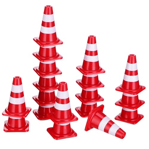 DECOMELODY 30 Stück Mini Verkehrsleitkegel Teilig Robuste Kunststoff Miniatur Pylonen Realistische Rote Straßenkegel für Modellbau Verkehrslernstspielzeug Vielseitig für Dioramen von DECOMELODY