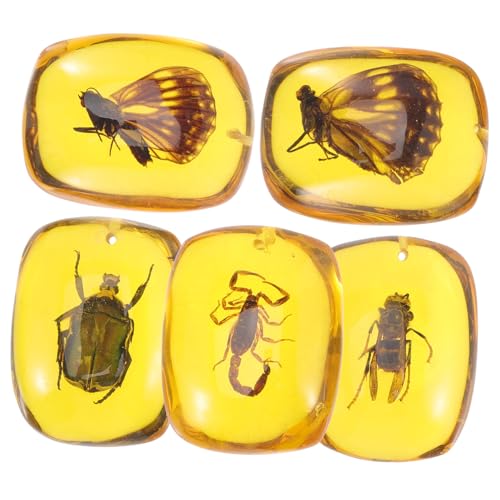 DECOMELODY 5 Stück Teiliges Bernstein Anhänger mit Insektenexemplaren Vorgebohrt Langlebiges Verarbeitung DIY Schmuck Zubehör für Halsketten Armbänder und Kreative Bastelprojekte von DECOMELODY