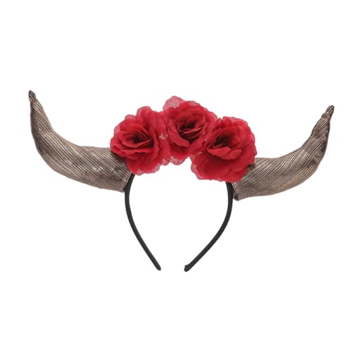 DECOMELODY Day Of The Dead Haarreif mit Roten Rosen und Dekorativen Hörnern Party Kopfschmuck aus Weichem Bequemes Stirnband für Cosplay Festival und Mexikanische Kostümfeste von DECOMELODY
