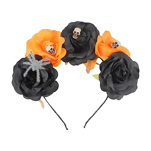 DECOMELODY Halloween Blumen Haarband mit Spinnen und Schädeln für Kostümpartys und Cosplay Schwarz und Orange Perfektes Accessoire für Halloween Dekorationen und Fotosessions von DECOMELODY