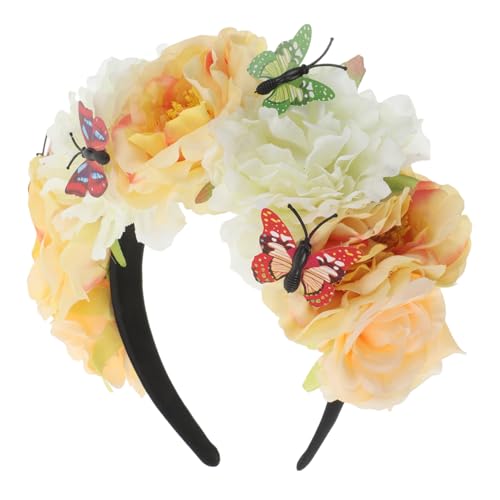 DECOMELODY Halloween Blumenhaarreif mit Realistischen Schmetterlingen und Künstlichen Blumen Leichter Bequemer Kopfschmuck für Halloween Mexikanisches Day Of The Dead Cosplay und Themenpartys von DECOMELODY