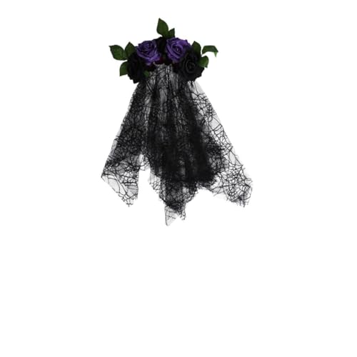 DECOMELODY Halloween Cosplay Haarschmuck Schädel Blumen Haarreif mit Schwarzem Schleier Leichtes Bequemes Stirnband für Party Kostüm Foto Requisiten und Karneval Dekoration von DECOMELODY