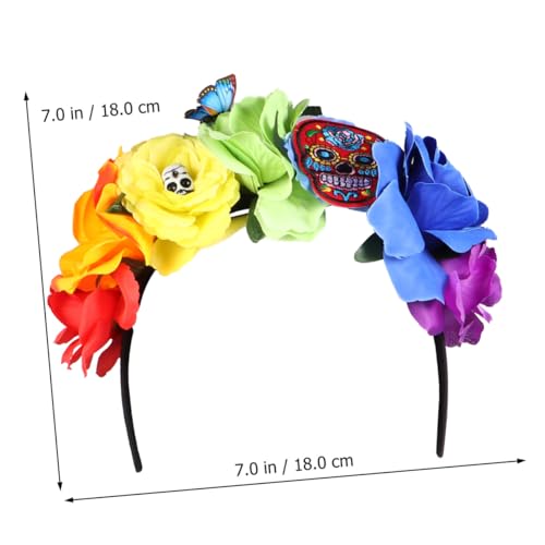 DECOMELODY Halloween Haarreif mit Rosenblumen und Totenkopf Buntes Damen Haarband Langlebiger Haarschmuck für Party Karneval und Halloween Kostüm Zubehör von DECOMELODY