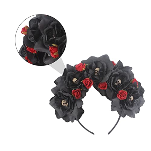 DECOMELODY Halloween Haarreif mit Schwarzen Rosen und Totenkopf Detailreiche Blumenhaarbande Modisches Party Accessoire für Kostüm und Festlichkeiten Einzigartiges Design für Damen von DECOMELODY