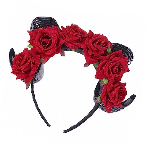 DECOMELODY Halloween Stirnband Damen Hörner Rosenblüten Kopfband Halloween Kopfschmuck Rote Rosen für Kostüm Karneval Party Zubehör DECOMELODY Halloween Stirnband Damen Hörner Rosenblüten Kopfband Halloween Kopfschmuck Rote Rosen für Kostüm Karneval Party Zubehör von DECOMELODY