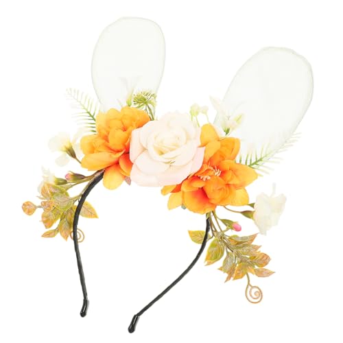 DECOMELODY Hasenohren Stirnband Blumen Haarreif Niedliches Tierisches Accessoire Mädchen Party Geburtstag Cosplay Bühne Dekoratives Haarband von DECOMELODY