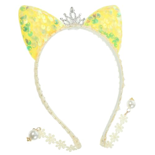 DECOMELODY Katzenohren Stirnband Pailletten Haarreif mit Zartem Cat Ear Design für Mädchen Party Kostüm Haarschmuck Charmanter Kopfschmuck aus Hochwertigem Bequem und Langlebig von DECOMELODY