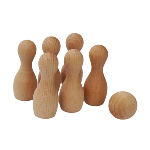 DECOMELODY Mini Bowling Spielset aus Natürlichem Buchenholz und Ball Kindersicheres DIY Hand Augen koordination Glatte Kanten Umweltfreundlich für Drinnen und Draußen von DECOMELODY