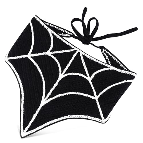 DECOMELODY Verstellbares Halloween Bandana mit Spinnennetz Muster Atmungsaktives Häkel Dreieckstuch Modisches Damen Kopftuch für Kostüme und Alltag Einstellbarer Bindeschal von DECOMELODY