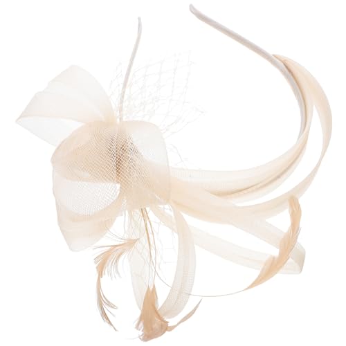 DECOMELODY Vintage Feder Haarreif Champagnerfarben Leichtes Karneval Headpiece Damen Haarband für Fasching Pferderennen Mottoparty Stilvolles Accessoire Passend für Frisuren von DECOMELODY