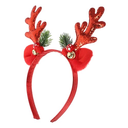 DECOMELODY Weihnachtliches Rentier Geweih Stirnband mit Glitzer und Glocken Festliches Haaraccessoire für Mädchen Komfortables Stoffmaterial für Weihnachts und Partydekoration von DECOMELODY