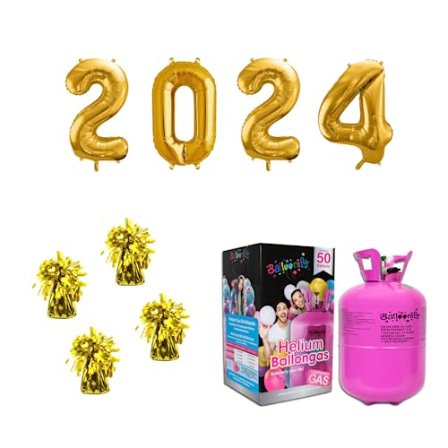 DECORAMI - Silvester Set 2024 | Zahlenballons | Ballongewichte | Heliumflasche | Ballons | Silvesterparty | Happy New Year | 86 cm Ballons | Gold | Dekoration von DECORAMI - celebrate happy times