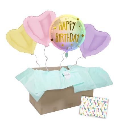 DECORAMI - celebrate happy times Heliumballons 4 Stück, Happy Birthday Regenbogen Pastell, Herzballons, Geburtstag Luftballons mit Helium befüllt, Ballongrüße mit personalisierter Grußkarte DECORAMI - celebrate happy times Heliumballons 4 Stück, Happy Birthday Regenbogen Pastell, Herzballons, Geburtstag Luftballons mit Helium befüllt, Ballongrüße mit personalisierter Grußkarte von DECORAMI - celebrate happy times