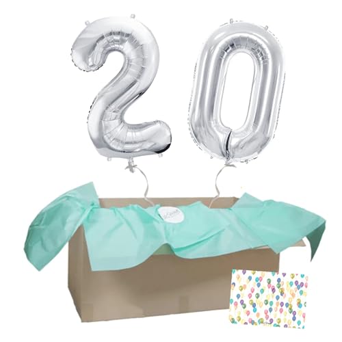 DECORAMI - celebrate happy times XXL Zahlen-Luftballon 10 bis 99, Silber, individualisierbare Zahlenballons mit Helium gefüllt, 86cm, Heliumballons im Karton zum Geburtstag Jubiläum von DECORAMI - celebrate happy times