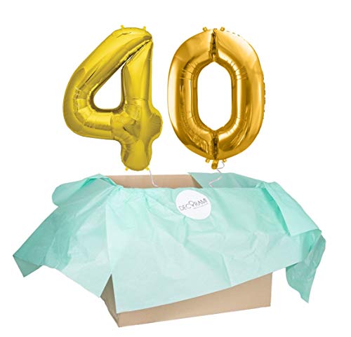 DECORAMI - celebrate happy times XXL Zahlen Luftballon 40, Gold, Zahlenballon mit Helium gefüllt, 86cm, Heliumballons im Karton zum Geburtstag und Jubiläum von DECORAMI - celebrate happy times