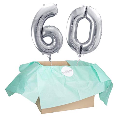 DECORAMI - celebrate happy times XXL Zahlen Luftballon 60, Silber, Zahlenballon mit Helium gefüllt, 86cm, Heliumballons im Karton zum Geburtstag und Jubiläum DECORAMI - celebrate happy times XXL Zahlen Luftballon 60, Silber, Zahlenballon mit Helium gefüllt, 86cm, Heliumballons im Karton zum Geburtstag und Jubiläum von DECORAMI - celebrate happy times