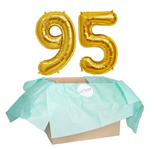 DECORAMI - celebrate happy times XXL Zahlen Luftballon 95, Gold, Zahlenballon mit Helium gefüllt, 86cm, Heliumballons im Karton zum Geburtstag und Jubiläum von DECORAMI - celebrate happy times