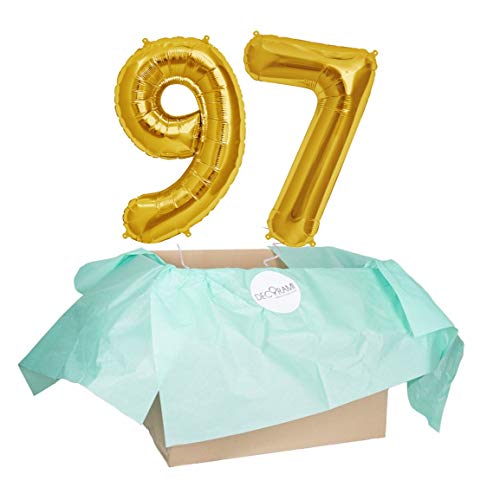 DECORAMI - celebrate happy times XXL Zahlen Luftballon 97, Gold, Zahlenballon mit Helium gefüllt, 86cm, Heliumballons im Karton zum Geburtstag und Jubiläum DECORAMI - celebrate happy times XXL Zahlen Luftballon 97, Gold, Zahlenballon mit Helium gefüllt, 86cm, Heliumballons im Karton zum Geburtstag und Jubiläum von DECORAMI - celebrate happy times