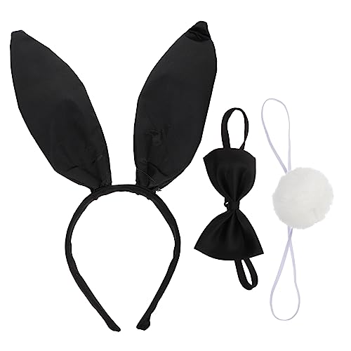 DECORNIJIA 1 Satz Kostümset mit Hasenohren Fliege und Teiliges Set für Karneval Halloween und Kostümpartys Schwarzes Samtiges Haarband für Kreative Verkleidungen von DECORNIJIA