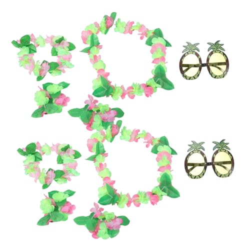 DECORNIJIA 10 Stück Teiliges Ananas Sonnenbrillen und Hawaiianische Blumenkronen Set für Damen und Leichtes Urlaubskostüm Zubehör für Strand und Luau Partys Trendige Sommerdeko für von DECORNIJIA