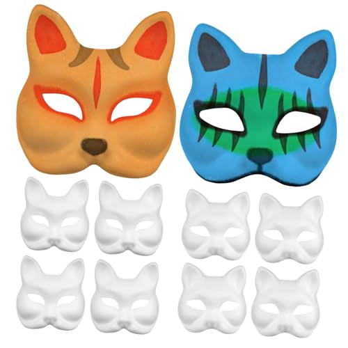 DECORNIJIA 10 Stück Teiliges DIY Tiermasken aus Papier Blanko Katzen und Fuchs Masken zum Bemalen Sicher und Wiederverwendbar für Halloween Fasching Maskenball und Kreative Partys von DECORNIJIA