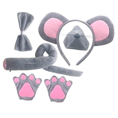 DECORNIJIA 1Satz Mauskostüm Zubehör Set für Teiliges Set mit Grauen Mausohren Handschuhen und Flexibles Stirnband für Karneval Halloween und Kostümpartys von DECORNIJIA