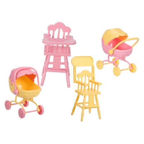 DECORNIJIA 2 Sätze Realistischer Babywagen und Hochstuhl Kompakt Tragbar Detailgetreu für Puppenhaus Dekoration und Rollenspiel von DECORNIJIA