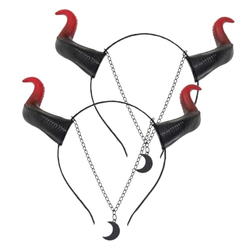 DECORNIJIA 2 Stück Teiliges Kalbshorn Stirnband Rot Schwarz Leichtes Halloween Cosplay Haarband Bequemes Party Kopfschmuck für Erwachsene Originelles Festival Accessoire von DECORNIJIA