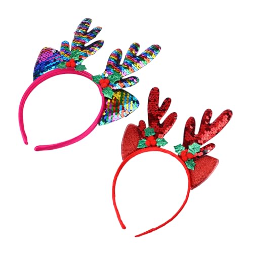 DECORNIJIA 2 Stück Teiliges Weihnachtsgeweih Stirnband mit Ohren Bunte Pailletten Leichtes Party Haarband für Erwachsene Festlicher Haarschmuck für Weihnachten und Karneval von DECORNIJIA
